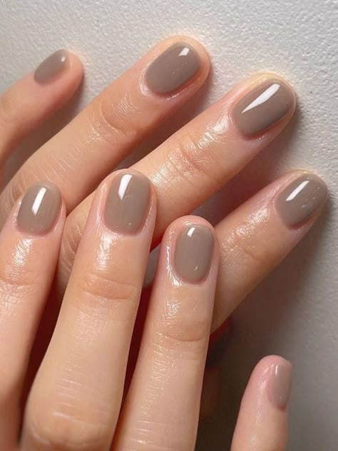 tanned neutral nails Shellac Nails Beige, Beige Gel Nails Short, Fall Nails Taupe, Beige Shellac Nails, Fall Beige Nails, Short Business Nails, Sand Colored Nails, Neutral Fall Nails 2024, Creamy Beige Nails