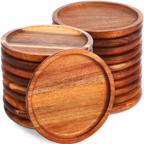 PRICES MAY VARY. Package Includes: set of 20 acacia wooden plates, the diameter of plates is about 5.9 inches/ 15 cm, enough for your family to serve cakes, desserts, snacks and so on; Serve your guest on these beautiful wooden charger plates and give your guests a nice experience in a restaurant Natural Material: our charger plates for eating are made of natural acacia wood, smooth in surface and easy to clean, not easy to break or deform, sturdy and durable, which can prolong the life of your Natural Dinnerware, Wooden Charger Plates, Snowflake Centerpieces, Silver Tablecloth, Wooden Chargers, Sparkling Candle, Christmas Dining Table Decor, Wood Plates, Christmas Dining Table