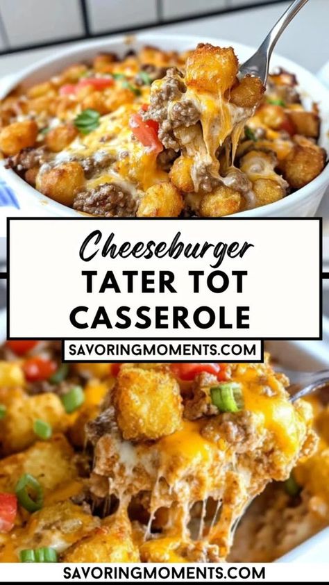 A hearty, cheesy, and crispy delight that brings together all your favorite burger flavors in one easy dish. Make this dish tonight – grab the recipe! #dinnerrecipes #homemadegoodness #cheesyrecipes #easycooking #dinnertime #onepanmeals #tatertotcasserole #bakingideas #familyfriendlyrecipes #quickandeasymeals Bacon Cheeseburger Tater Tot Casserole, Beef Tater Tot Casserole, Easy Fast Dinner, Cheesy Tater Tots, Easy Tater Tot Casserole, Delicious Casseroles, Cheeseburger Tater Tot Casserole, Beef Skillet, Easy Fast Dinner Recipes