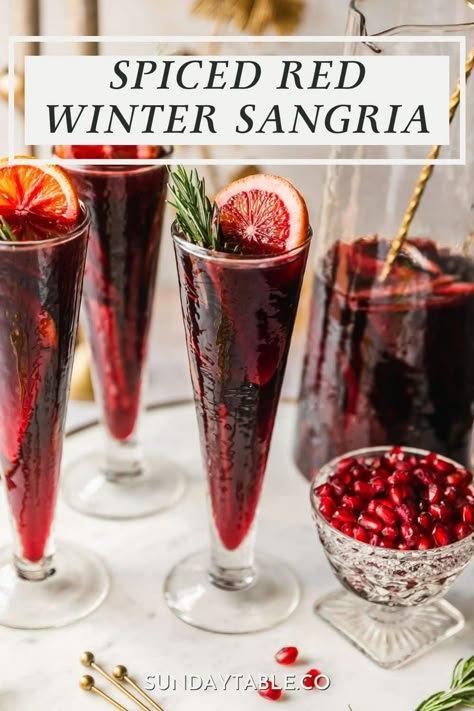 I love making this winter sangria for dinner parties and the holidays! It has red wine, brandy, cinnamon, orange liqueur, and seasonal fall and winter fruits for a cozy, easy cocktail at home. This drink is perfect for a crowd because it is mixed up in a pitcher and can be made in advance! Try it with a variety of mix ins, juices, fruits, and spices. Pomegranate Sangria, Winter Fruits, Winter Sangria, Holiday Sangria, Christmas Sangria, Red Wine Sangria, Star Bread, Rosemary Simple Syrup, Cinnamon Orange