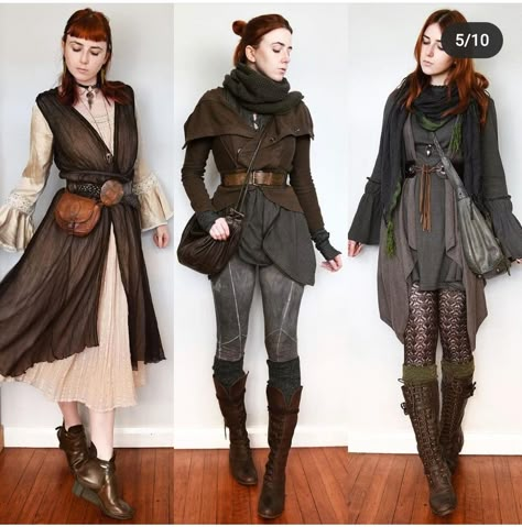 Fantasy Outfits Medieval, Elf Hunter Outfit, Mage Costume Female, Viking Sorceress Cosplay, Fantasy Clothing Adventure, Larp Women Outfits, Ren Faire Rogue Costume, Ren Faire Adventurer, Vikingcore Fashion