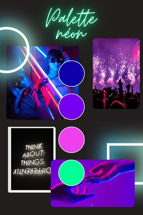 Disco Color Scheme, Night Club Color Palette, Rave Color Palette, Rock And Roll Color Palette, Gaming Color Palette, Disco Color Palette, Neon Palette, Influencer Branding, Neon Color Palette