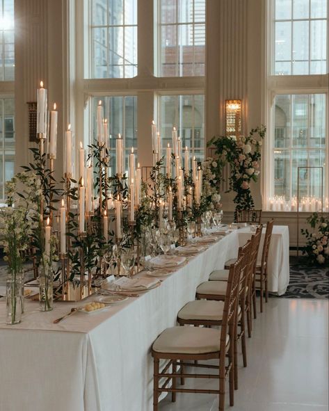 Gold Table Accents Wedding, Tall Candle Stick Centerpieces Wedding, Wedding Candelabra Centerpiece, Candle Heavy Wedding Centerpiece, Tall Candles Wedding, Candle Reception Decor, Gold Candelabra Wedding, Candle Stick Centerpiece, Dreamy Wedding Reception