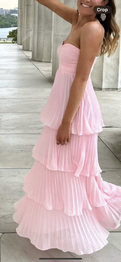 Pink Prom Dresses Elegant, Pink Sorority Formal Dress, Girly Prom Dress, Tired Prom Dress, Pink Ruffle Dress Long, Pink Bow Prom Dress, Light Pink Ruffle Prom Dress, Easter Prom Dresses 2024, Prom Ruffle Dress