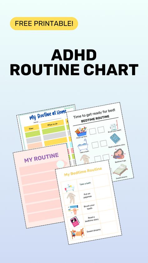 Optimize your child's daily routines with our free printable ADHD routine chart! From morning tasks to bedtime rituals, this customizable chart is designed to add structure and ease to your day. Say goodbye to chaos and hello to smoother transitions with our practical tips and tricks. #ADHD #routinechart #parentingtips Class Routine Chart Ideas, Kids Schedule Chart Daily Routines, Kids Routine Chart Printable Free, Kids Schedule Chart, Bedtime Routine Printable, School Behavior Chart, Daily Routine Chart For Kids, Free Printable Behavior Chart, Bedtime Rituals