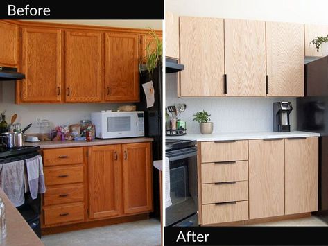 This page may contain affiliate links and we may be compensated if you make a purchase after clicking them. As an Amazon associate, I earn from qualifying purchases. Thank you for supporting our small business.Looking to update oak kitchen cabinets without losing the wood look? Learn how I transformed my 90’s oak cabinets without a drop of paint!Every morning when I walked into my kitchen to make breakfast I knew I had to change my orange cabinets.They are original to the home which… Update Oak Kitchen Cabinets, Update Oak Kitchen, Kitchen Budget Makeover, Update Oak Cabinets, Kitchen Reno On A Budget, Updating Oak Cabinets, Diy Kitchen Cabinet Doors, Kitchen Cabinet Diy, Orange Oak Cabinet Makeover