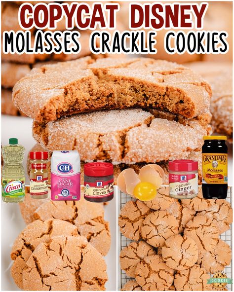 DISNEY'S MOLASSES CRACKLE COOKIES - Family Cookie Recipes Disney Molasses Crackle Cookie, Disney's Molasses Crackle Cookies, Disney Molasses Cookies, Moose On The Loose Cookies, Molasses Crackle Cookie Disney, Molasses Crackle Cookie, Disney Molasses Crackle Cookies, Pudding Cookies Recipes, Desert Bars