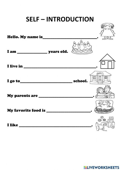 Self Introduction Worksheet, Word Problems Kindergarten, Self Introduction, Worksheet For Kindergarten, English Worksheets For Kindergarten, All About Me Preschool, Kindergarten Worksheets Free Printables, English Activities For Kids, Subtraction Word Problems