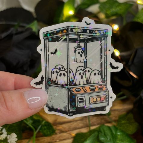 Hey there, friends! My favorite season has finally arrived, and you know what that means—it's time for some fun new themed merch! We’ve just launched some spooktacular goodies that you're going to love! 🖤🧡 Claw Machine Illustration, Sticker Design Aesthetic, Ghost Merch, Diy Kids Clothes, Ghost Stickers, Sticker Packaging, Little Paintings, Stationary Stickers, Kids Clothes Diy