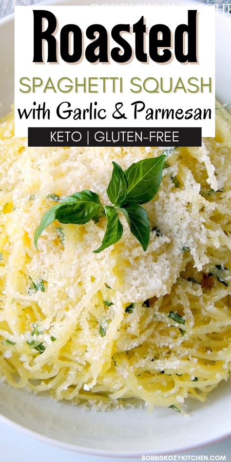 Roasted Spaghetti Squash With Garlic & Parmesan Spaghetti Squash Recipes Chicken, Spaghetti Squash Recipes Vegan, Squash Recipes Easy, Healthy Squash Recipes, Parmesan Spaghetti Squash, Spaghetti Squash Recipes Healthy, Spaghetti Squash Recipes Easy, Parmesan Recipe, Keto Side