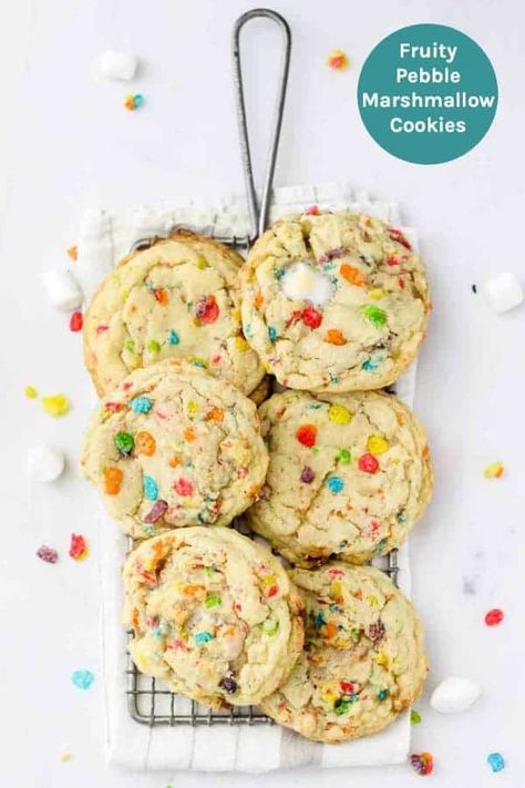 Marshmallow Cookie Recipes, Fruity Pebble Cookies, Cookie Base Recipe, Fruity Pebble, Fruity Pebbles Cereal, Pebbles Cereal, Kids Treats, Cereal Cookies, Marshmallow Cookies