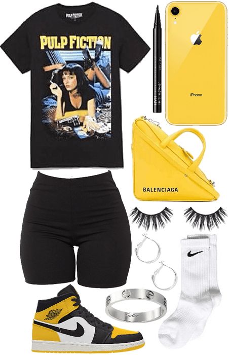 Black Yellow Outfit, Jordan Aj 1 Mid, 4s Outfit, Summer Swag Outfits, Street Style Outfits Casual, Summer Outfits For Teens, Yellow Outfit, Swag Outfits For Girls, Tomboy Style Outfits