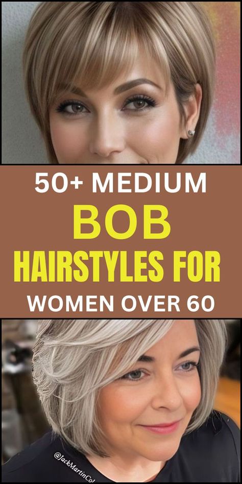 Celebrate your natural beauty with short wavy bob hairstyles for women over 60. Perfect for adding a touch of effortless chic. 🌊 #WavyBobs #WomenOver60 #NaturalBeauty #EffortlessStyle Best Short Haircuts For Thick Hair Women, Hairstyles For Fifty Year Old Women, Short Pixie Bob With Bangs, Bob Hairstyles For Thick Hair Over 50, Medium Bobs For Thick Hair, Hairstyles For 65 Year Old Women, Bob Haircuts For Women Over 60 With Fine Hair, Hairstyles To Make Hair Look Thicker, Mid Length Bobs For Fine Hair