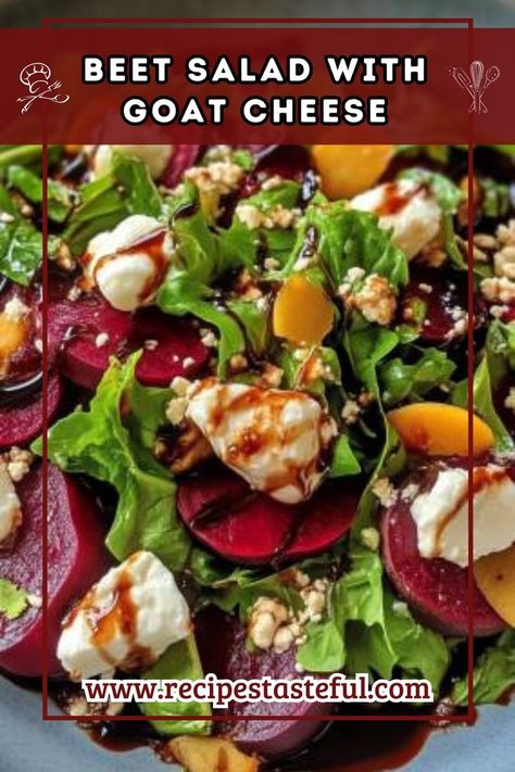 This vibrant Beet Salad with Goat Cheese and Balsamic is the perfect balance of earthy roasted beets, tangy goat cheese, and crunchy nuts, all drizzled with a sweet balsamic dressing. Ideal as an elegant appetizer or side dish for any occasion. Beet Salad With Goat Cheese, Beet Goat Cheese Salad, Roasted Beets And Carrots, Salad With Goat Cheese, Beet And Goat Cheese, Beet Salad Recipes, Roasted Beet Salad, Elegant Appetizers, Balsamic Dressing