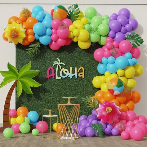 Hawaiian Beach Party, Hawaii Themed Party, Balloon Wreath, Luau Party Decorations, Aloha Party, Ballon Party, Hawaiian Party Decorations, Luau Birthday Party, Hawaiian Birthday Party