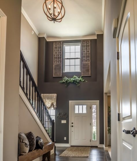 Above Front Door Ledge Decor, Above Entrance Door Decor, Decorating Inside Front Door Entryway, Wall Decor Above Front Door Inside, Nook Above Front Door, Foyer And Staircase Entryway, Foyer Window Ledge Decor, How To Decorate Ledge Above Front Door, Ledge Over Front Door Entryway