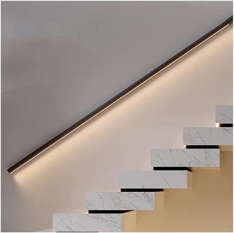 Amazon.com: LED Aluminum Handrail - Lighted Handrail = Wall Mounted Staircase Handrail - Hand Railing for Indoor Stairs - Safety Grab Handle (Color : Black, Size : 59"/1.5m) : Tools & Home Improvement Stair Handle Design, Handrail On Wall, Handrails For Stairs Indoor, Staircase Handle, Stairs Handrail Ideas, Stair Handrail Ideas, Stair Handle, Stairs Handle, Wall Handrail