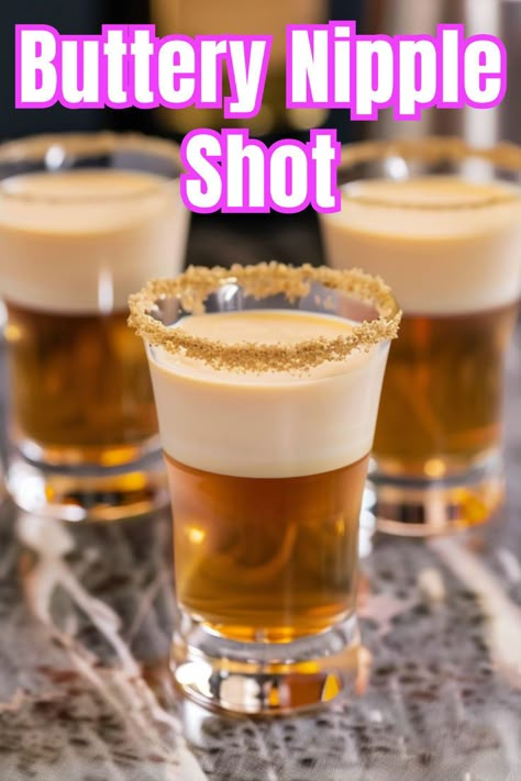 Indulge in the smooth and creamy Buttery Nipple Shot, a classic favorite. Click to learn how to make this delightful shot! Bachelorette Drink Ideas, Shooters Alcohol Recipes, Friday Night Drinks, Shots Alcohol Recipes, Party Drink Ideas, Shooter Recipes, Cocktail Drink Recipes, Bachelorette Drink, Most Popular Cocktails