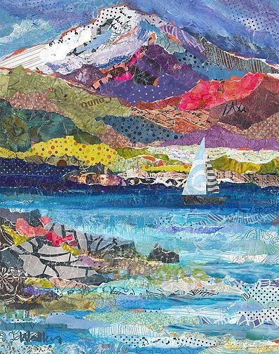 Buku Diy, Oregon Landscape, Collage Landscape, Landscape Art Quilts, Landscape Quilt, Collage Art Projects, Paper Collage Art, Magazine Collage, Landscape Quilts