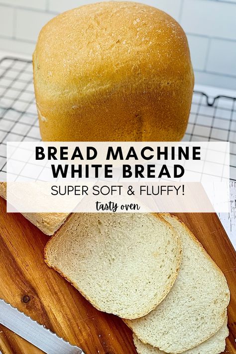 homemade bread machine white bread in a full loaf and sliced into pieces. Sandwich Bread Maker Recipe, Basic White Bread Recipe For Breadmaker, Easy White Bread Recipe For Bread Machine, White Sandwich Bread Machine, 2.5 Lb Bread Machine Recipe, Bread Maker Loaf, Best Bread Machine Bread Recipes, Easy Breadmachine Bread Recipes, Sunbeam Bread Machine Recipes Easy