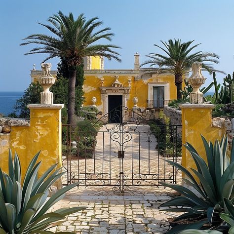 Swipe left to this amazing design! Perched atop Sicily's golden cliffs, this family estate in shades of yellows offers breathtaking views… | Instagram Vincenzo De Cotiis, Oasis Springs, Mediterranean Aesthetic, Restaurant Exterior, Mediterranean Villa, Family Estate, Italian Villa, Mediterranean Home, Mediterranean Homes