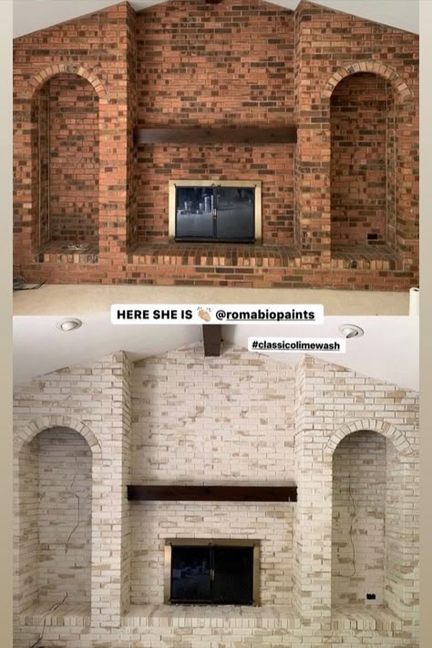 As we get closer to the official beginning of fall and fireplace season, I put together some examples of unique artistic techniques for painting your brick fireplace with Romabio Classico Limewash. How are these fireplace updates unique? Instead of choosing just one of the beautiful and timeless colors from our Whites & Neutrals Collection, these designers and PROs combined more than one color to get a fantastic look! Limewash Exterior, Update Brick Fireplace, Fireplace Updates, Stained Brick, Brick Fireplace Wall, White Brick Fireplace, Painted Brick Fireplace, Beginning Of Fall, Painted Brick Fireplaces