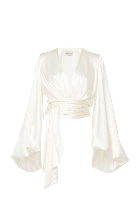 Satin Wrap Top, Alexandre Vauthier, Shirts Women Fashion, Satin Blouse, Looks Chic, Blouse Outfit, White Blouse, Fashion Tops, Silk Blouse