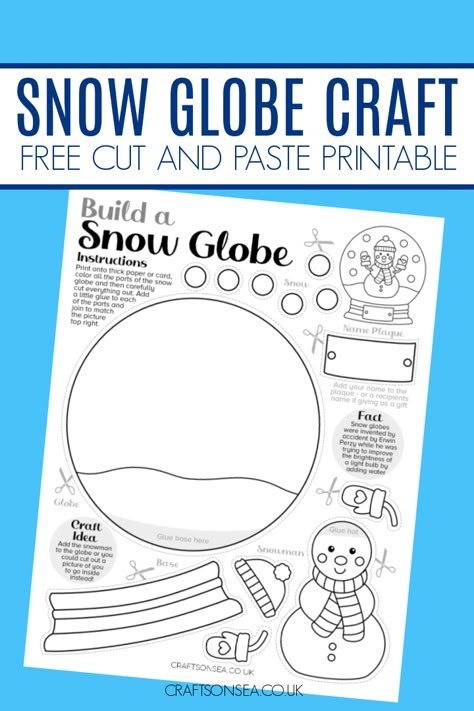 Print our FREE snow globe craft and then have fun coloring it in before you cut and paste it together! Perfect for Christmas and winter. Snowman Snow Globe Craft Kids, Snow Globe Activities For Kids, Snow Globe Activity, 4th Grade January Activities, Snowglobe Kids Craft, Winter Crafts For 2nd Grade, Simple Winter Art Projects For Kids, Stuck In A Snow Globe Craft, Diy Snowglobe Kids