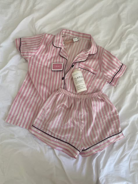 Victoria’s secret set pajamas PJ Victoria secret pink stripes olaplex aesthetic that girl it girl self care dior blush dior aesthetic dior lip gloss cosmetics viral tik tok Vs Pajamas Aesthetic, Victoria Secret Matching Set, Matching Set Pjs, Sleep Wear Aesthetic Comfy, Victorias Secret Pajama Set, Vs Pj Set, Matching Pj Set Aesthetic, Cute Pyjama Sets, Women Nightwear Outfit