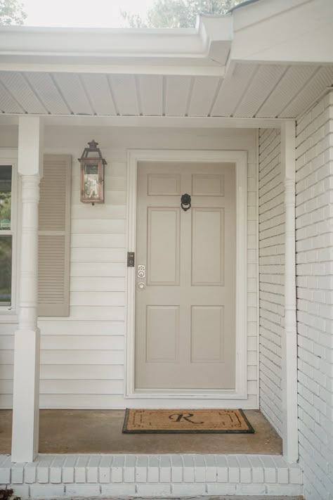 Neutral Color Exterior House, White On White Shutters, Exterior Townhouse Colors, White Wood Exterior House, Best Paint For Shutters, White Painted Homes Exterior, White Paint House Exterior, Chalky White Paint Color, White House Trim Color Ideas Exterior