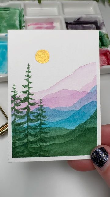 Watercolor Paint Ideas For Beginners, What To Paint Watercolor Easy, Watercolor Diy Easy, What To Watercolor Paint, Cool Color Painting Ideas, Watercolor Cards For Beginners, Intermediate Watercolor Paintings, Color Water Art Inspiration, Easy Painting Ideas On Canvas Watercolor