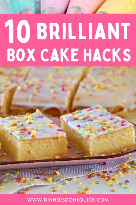 Elevate your baking game with these genius tips and tricks that will transform your ordinary box cakes into mouthwatering masterpieces! ????????‍???? Check out my article to learn more! #dinnersdonequick #BoxCakeHacks #boxcakemixhacks #boxcakemixhackswithpudding #foodhacks #desserthacks #cake #cakeideas #cakemixdesserts #BakingTips #GeniusHacks #BakingGame #bakinghacks #FoodInspiration #DessertIdeas Cake Box Hacks Ideas, Boxed Cake Ideas, Elevate Box Cake, Box Cake Hacks, Box Cakes, Dessert Hacks, Family Breakfast Recipes, Creamy Pie, Cake Mix Desserts