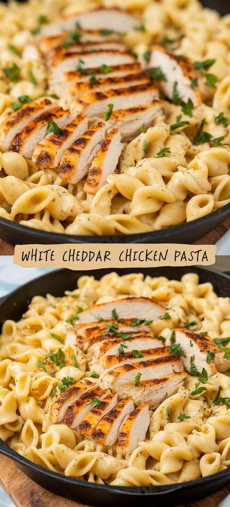 One-Pot Wonder! Enjoy a hassle-free dinner with this One-Pot White Cheddar Chicken Pasta! Minimal cleanup and maximum flavor make this dish a winner. Perfect for busy nights when you want something delicious without the fuss! Sharp White Cheddar Recipes, Cheesy White Sauce Pasta, White Cheddar Chicken Pasta, White Cheddar Pasta, Cheddar Chicken Pasta, White Cheddar Recipes, Cheddar Pasta, Cheddar Recipes, Cheese Sauce For Pasta