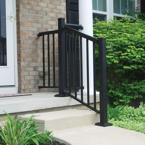 Deck Stair Railing, Deck Railing Systems, Front Porch Railings, Outdoor Stair Railing, Deck Balusters, Step Railing, Iron Stair Railing, Stair Rail, Building A Porch