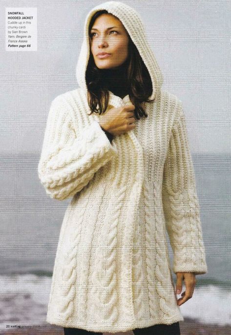 Cable Hooded Jacket Knitting pattern by Sian Brown Hooded Jacket Knitting Pattern, Hooded Jacket Pattern, Irish Knitwear, Aran Knitting Patterns, Cable Knitting Patterns, Beautiful Crafts, Chunky Knitting Patterns, Chunky Knitting, Ball Gown Skirt