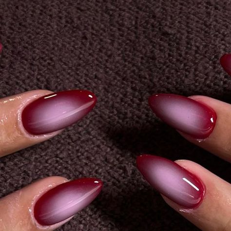 Almond Nails February 2024, Aura Nails Burgundy, Nails 2024 February, Dark Pink Nails Almond, Red And Blue Aura Nails, Maroon Aura Nails, February Nails Ideas 2024, February Nail Inspo 2024, Trendy Nails Ideas For Summer