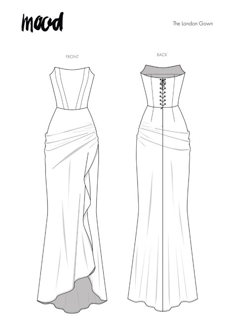 The London Gown Free Sewing Pattern Wedding Veil Sewing Pattern, Free Evening Dress Pattern, Sewing Project Ideas Creative, Evening Dress Patterns Free Sewing, Mood Fabrics Free Pattern, Free Dress Sewing Pattern, Prom Dress Sewing Pattern, Free Clothes Patterns, Backless Pattern