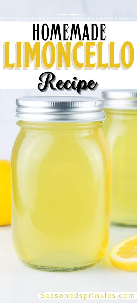 Learn how to make homemade limoncello with this easy recipe. A couple of simple ingredients, an easy prep, and you'll have an Italian drink ready to transport you to the Almafi coast. #limoncello #cocktail #recipe #alcohol #lemon Lemon Cocktail Recipes, Italian Limoncello Recipe, Drinks For A Party, Brunch Cocktail Recipes, Limoncello Cocktail, Mimosa Recipes, Mojito Recipes, Spring Drinks, Cocktail Inspiration