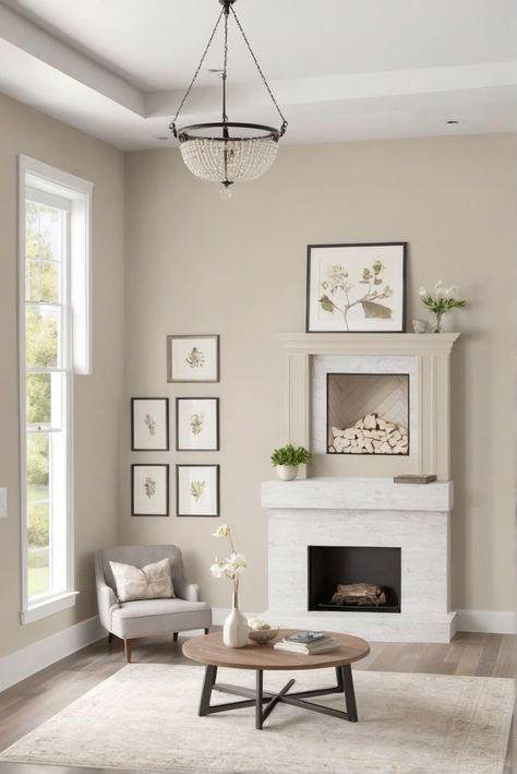 1. interior design 
2. paint colors 
3. home decor 
4. color comparison Beige Gray Paint Colors Living Room, Cool Toned Beige Paint, Paint Colour Ideas For Home, Living Room Paint Neutral, How To Decorate With Beige Walls, Two Tone Beige Walls, Whole House Beige Color Scheme, Behr Agreeable Gray Match, Beige Paints For Living Room