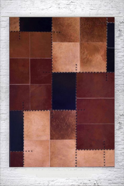 Cowhide leather- Natural Leather Rug - Buy in bulk and cheap- From India Manufacturer Leather Panelling, Rustic Interior Style, Leather Rugs, Square Patchwork, Leather Rug, Leather Patchwork, Carpets And Rugs, Fine Craft, Patchwork Rugs