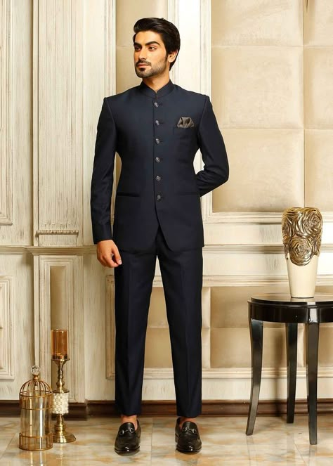 Nevi Blue Suit, Indian Coat For Men, Groom Coat Pant Design, Navy Blue Bandhgala Suit, Bandgala Suit For Men, Jodhpuri Mens Suit, Prince Coat Design For Men, Coat Design Men Style, Coat Pant For Men Suits Wedding Mens Fashion