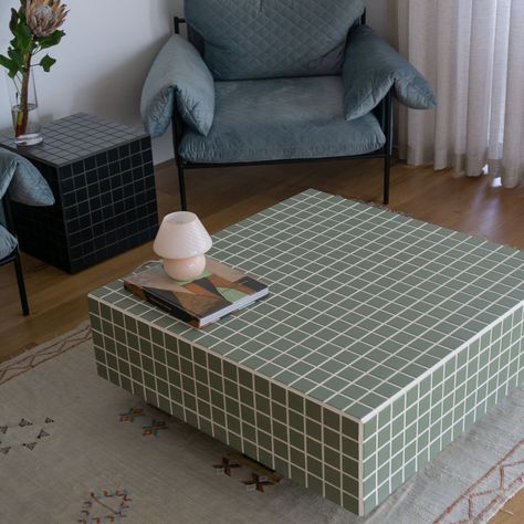 Living Room Wall Designs, Tile Furniture, Tiled Coffee Table, Tile Table, Прикроватные Тумбочки, Set Sofa, Diy Tile, Diy Home Furniture, Diy Interior