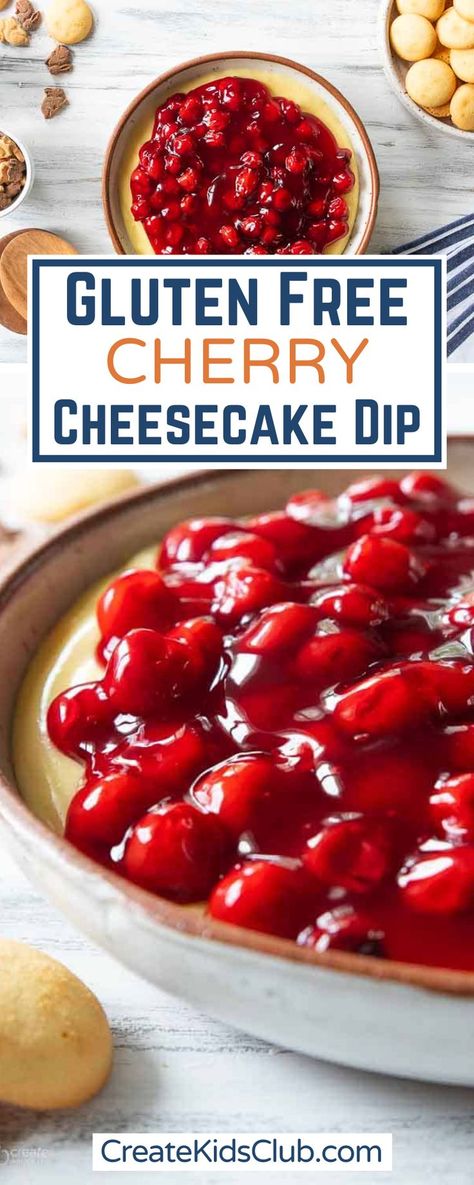 With only 4 ingredients, this Gluten Free Cherry Cheesecake Dip can be whipped together for your next summer barbeque, kids’ playdate, slumber party or any other occasion. You’ll quickly find this no-bake cheesecake dip recipe to be a crowd favorite! All you need is 15 minutes (or less) to create this amazing recipe. The hardest part will be picking the dippers to serve with this dessert! We are so excited for you to share this cheesecake dip with your friends and family. After Dinner Snack, Cream Cheese Desserts Easy, Cherry Cheesecake Dip, Gluten Free Dips, Cheesecake Dip Recipe, Gluten Free Party Food, Cool Whip Desserts, Gluten Free Apple Crisp, Cake Dip