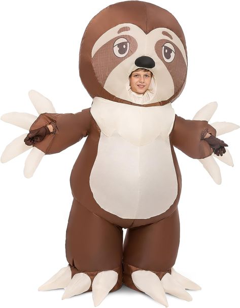 Deluxe Inflatable Sloth Dress Costume. One Size Fits All Adults. Fit for Children Age from 7-10 Yrs (3ft11” - 4ft7”) . Package Includes Instruction Sheet, Inflatable Full Body Suit，1 pair of gloves, and Air Pump. Air Pump Requires Portable Power Bank or 4 AA Batteries. (Batteries Not Included) Sloth Costume, Theme Activities, Inflatable Costumes, Animal Costumes, Theme Activity, Full Body Suit, Funny Costumes, Portable Power Bank, Party Halloween