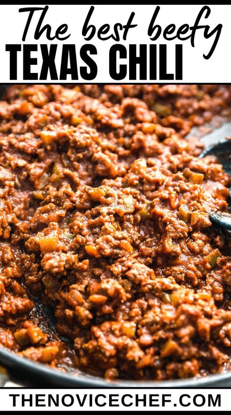 Chilli Recipe No Beans, Easy Texas Chili Recipe, Meaty Chili Recipe, No Meat Chili Recipe, Beanless Chili Recipe, Texas Chili Recipe, Homemade Chili Recipe, Ground Beef Chili, Meat Chili