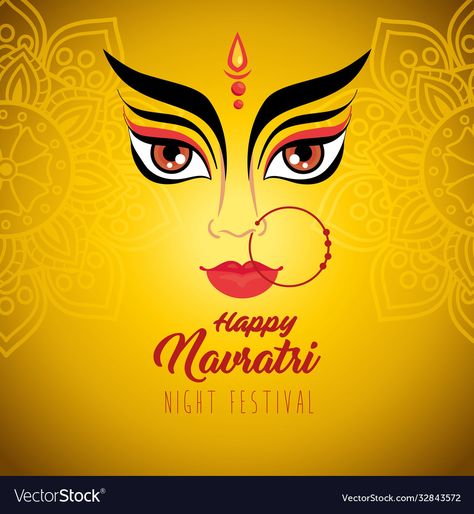 Navratri Poster Design, Poster Design Png, Navratri Poster, Navratri Celebration, Durga Face, Celebration Poster, Happy Navratri, Vector Illustration Design, Yellow Background