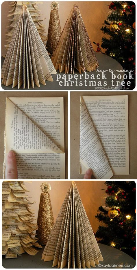 Easy Christmas Craft Tutorial: how to make a christmas tree from a paperback book Joululahjat Diy, Easy Christmas Craft, Book Christmas Tree, Book Christmas, Christmas Paper Crafts, Paper Christmas Tree, Navidad Diy, Easy Christmas Crafts, Craft Tutorial