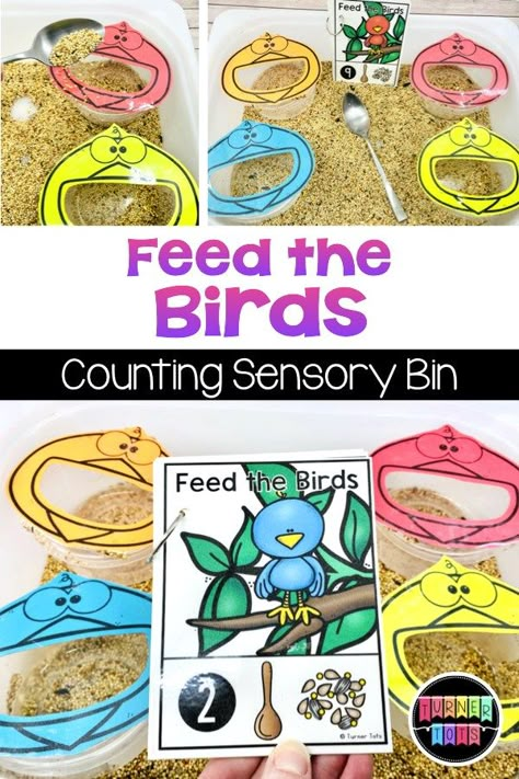 Count the corresponding number of scoops of bird seed into each bird's mouth. This sensory bin incorporates math for your spring preschool theme! #activities for preschool #activity #activity for toddlers #preschool Counting Sensory Bin, Spring Preschool Theme, Spring Literacy Activities, Literacy Activities For Preschoolers, Spring Theme Preschool, Spring Preschool Activities, Birds Theme, Spring Lessons, Preschool Spring