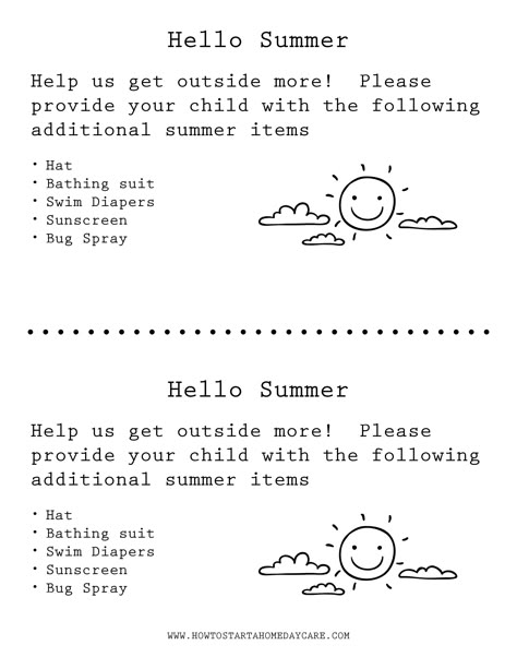 Summer Daycare Lesson Plans, Printable Daycare Activities, Infant Room Daycare Organization, Infant Printables, Daycare Teacher Organization, Home Daycare Necessities, Home Daycare Checklist, Daycare Home Ideas, Daycare Start Up