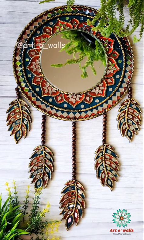 Lipan Art, Painted Mirror Art, Mosaic Art Diy, Painted Mirror, Mirror Crafts, Lippan Art, Diy Mosaic, Mandala Art Therapy, Clay Wall Art